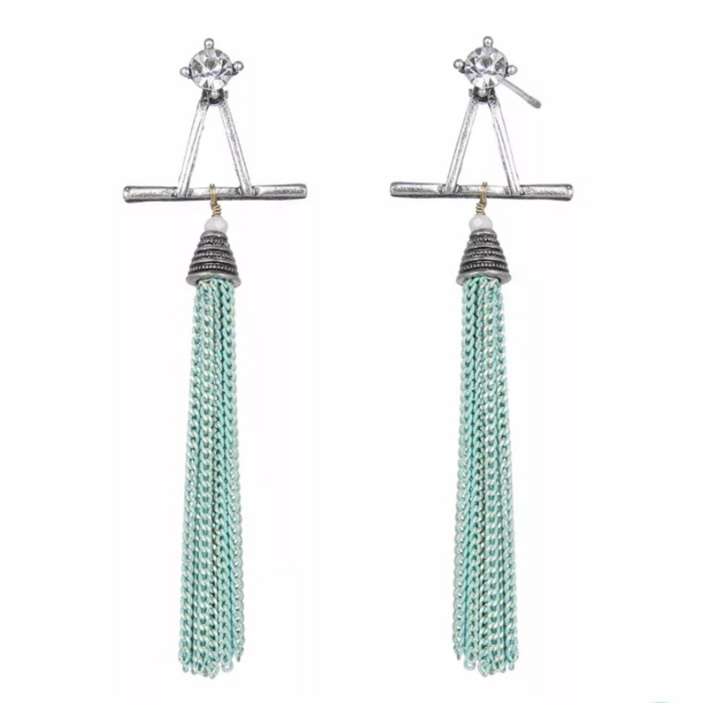 Green Tassel Dangle Women's Boho Earrings Jewelry - Picture 1 of 5